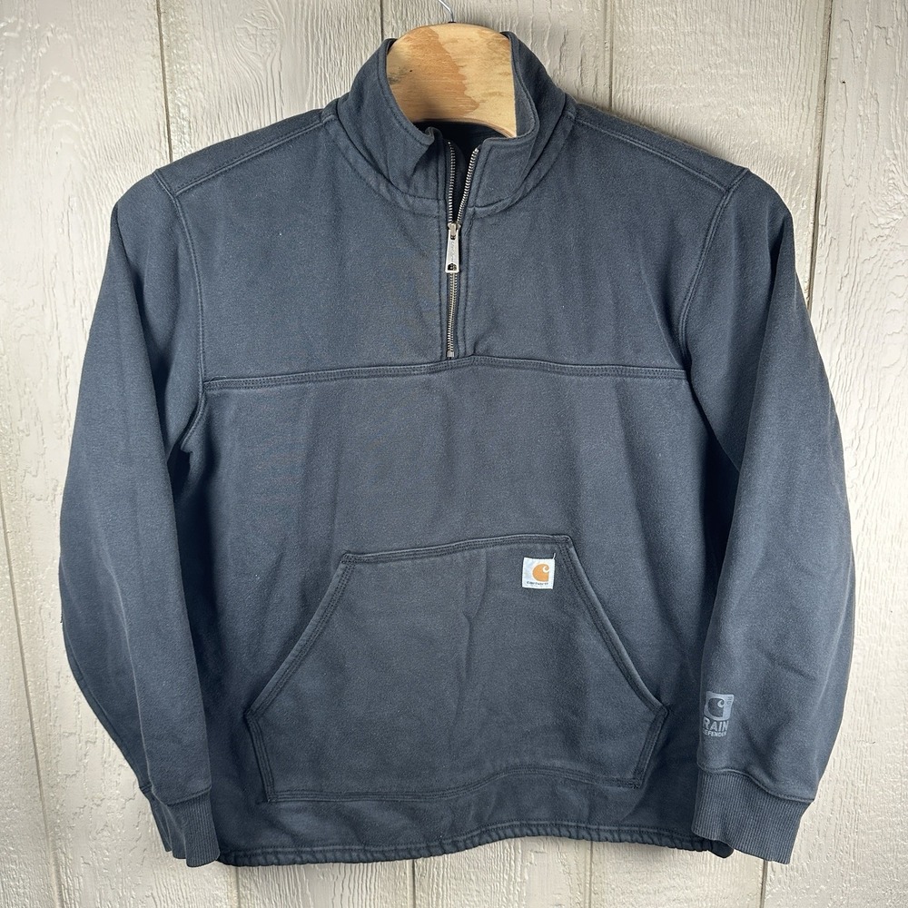 Carhartt Rain Defender Sweatshirt Mens Sz Large Black Fleece 1/4 Zip Work 102277